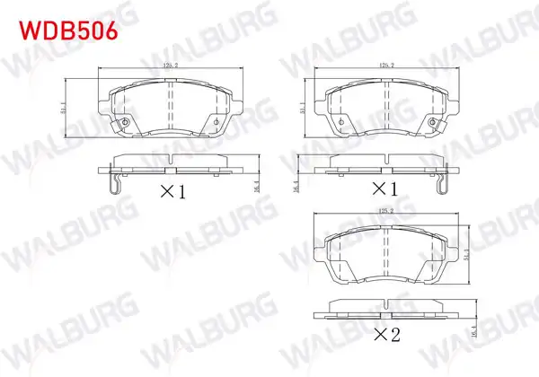 WALBURG WDB506 | Fren Balata Ön Ford Fiesta VI 2008-2017 / Daihatsu Materıa 2006-/ Sirion 2005-/ Mazda 2 1.5İ 2007-2015 / Suzuki Baleno 2016-/ Swift IV-V 2010 -