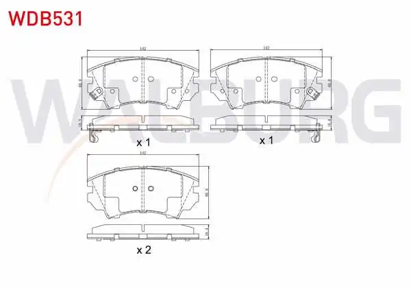 WALBURG WDB531 | Fren Balata Ön Ikazlı Opel Insignia 2.0 CDTI 17 Jant 2008-/ Astra J 1.6 CDTI 2009-2016 / Astra J 1.4 T 2009-2016 / Insignia 1.6 2008-/ 1.6 CDTI 2008-/ Zafira C 1.6 CDTI 2014-/ 2.0 CDTI 2011 -
