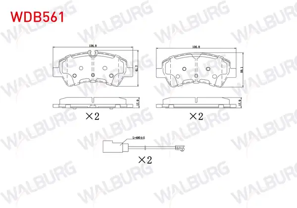 WALBURG WDB561 | Fren Balata Fişli Arka Ford Tourneo Custom V362 2 2 TDCI 17 6mm 2012