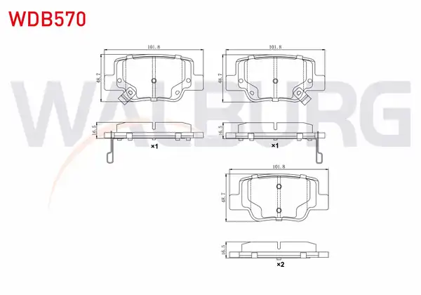 WALBURG WDB570 | Fren Balata Arka Ikazlı Toyota Verso _aur2_ _zgr2_ 1 6 2009 Verso _aur2_ _zgr2_ 1 8 2009