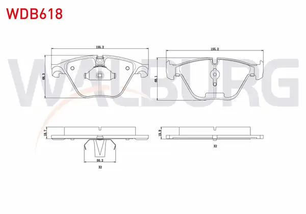 WALBURG WDB618 | Fren Balata Ön Bmw 5 Serisi F10 528 İ 2010 F10 530 İ 2010 F10 535 İ 2010 F10 525 D 2010