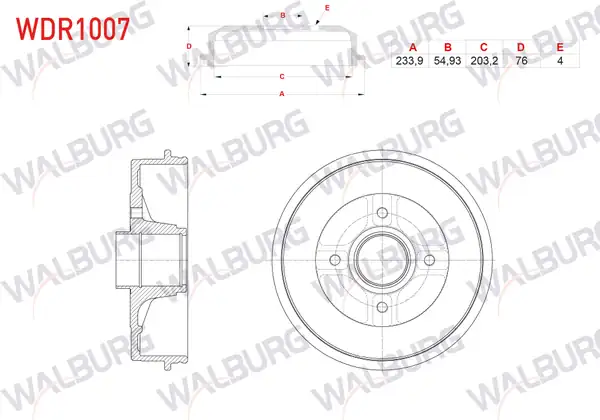 WALBURG WDR1007 | Fren Kampanası Arka Küçük Tip 4 Delik 233 9x54 93x203 2x76 Renault Kangoo 1 5 dCi 1 9 Dtı 1998 2008