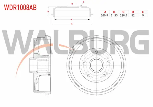WALBURG WDR1008AB | Fren Kampanası Arka Rulmanlı ABS Okuyuculu 5 Delik 260 5x61 93x228 5x92 Dacia Duster 1 5 dCi 1 6i 16v 1 2 Tce 4x2 2012