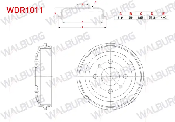 WALBURG WDR1011 | Fren Kampanası Arka 4 Delik 219x59x185 4x53 3 Fiat Uno 70 1 4i 1994 2000 Uno 60 1 1 1983 1996