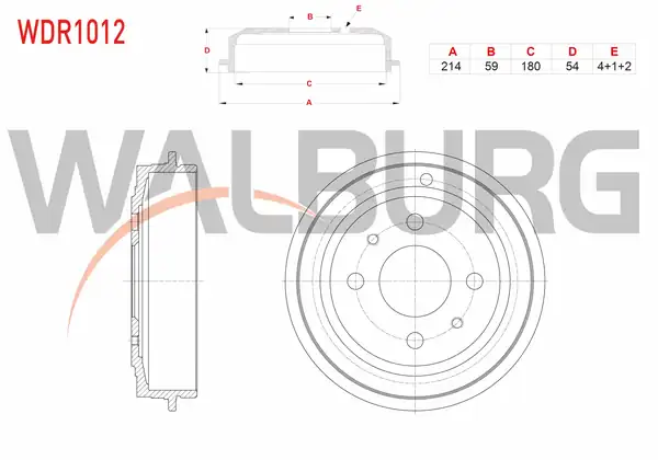 WALBURG WDR1012 | Fren Kampanası Arka 4 Delik 214x59x180x54 Fiat Tempra 1 6i 1992 1999 Bravo 1 6 16v 1995 2004 Brava 1 6 16v 1995 2002