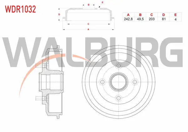 WALBURG WDR1032 | Fren Kampanası Arka 4 Delik 242 8x49 5x203x81 Ford Focus 1 6i 16v 1 6 TDCI 1 8 TDCI 1998 2004