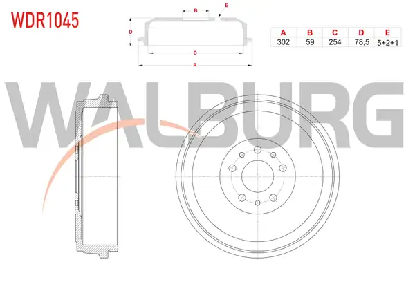 WALBURG WDR1045 | Fren Kampanası Arka 5 Delik 302x59x254x78 5 Fiat Doblo 1 3 Mjt 1 6 Mjt 2010