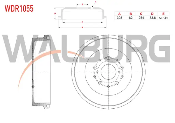 WALBURG WDR1055 | Fren Kampanası Arka 5 Delik 303x62x254x73 8 Toyota Hilux _n1_ _n2_ _n3_ 2 5 D 4d 2005 2011