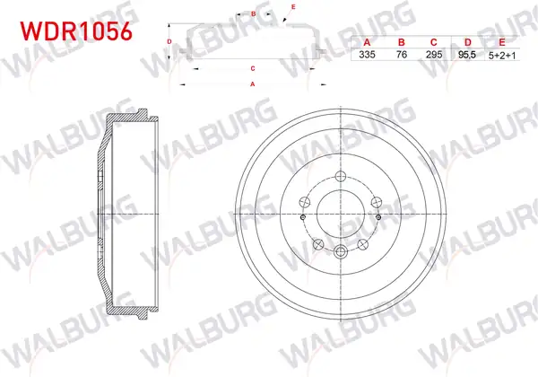 WALBURG WDR1056 | Fren Kampanası Arka 5 Delik 335x76x295x95 5 Volkswagen Amarok 2 0 TDI 2 0 Bitdı 2010