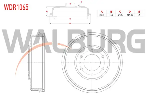 WALBURG WDR1065 | Fren Kampanası Arka 6 Delik 343X94x295x91,3 Mitsubishi L