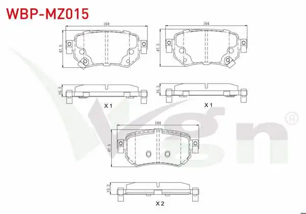 WGN WBP-MZ015 | Fren Balata Arka Ikazlı Mazda 6 (Gj,Gh) 2.0 2013-/ Mazda 6 (Gj,Gh) 2.2 D 2013 -