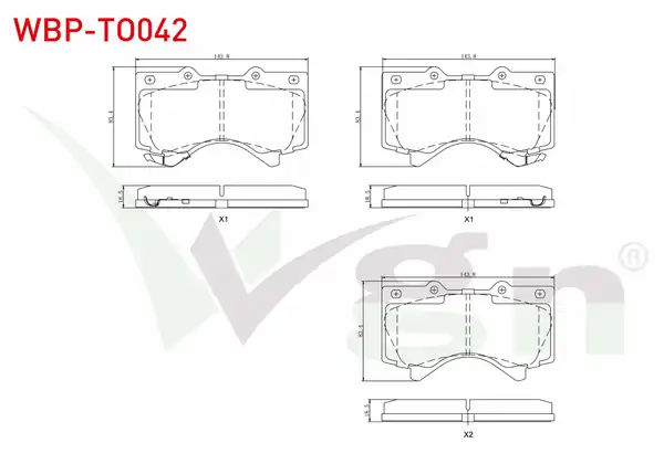 WGN WBP-TO042 | Fren Balata Ön Ikazlı Toyota Land Cruiser 4.7 V8 2008-/ Land Cruiser 4.5 D V8 2008-/ Land Cruiser 3.0 D-4D 2008 -