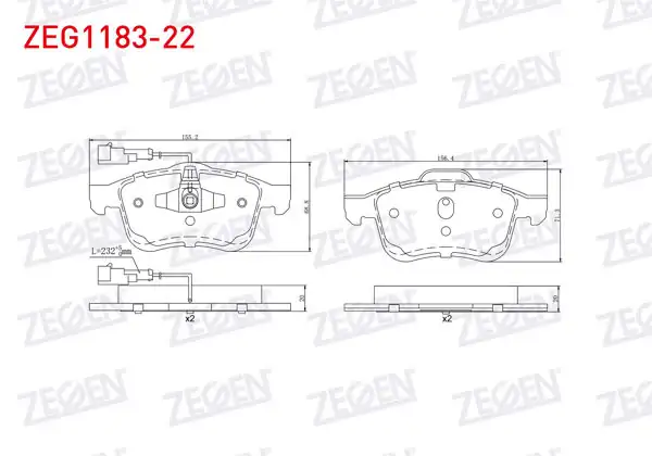 ZEGEN ZEG1183-22 | Fren Balata Ön Çift Fişli Fiat Doblo