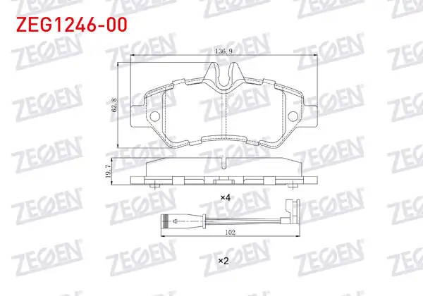 ZEGEN ZEG1246-00 | Fren Balata Arka Fişli Mercedes Sprinter 3,5T (906) 316 CDI 2006-2009 / 313 CDI 2006-2009 / 315 CDI 2006-2009 / VW Crafter 30-35 2.5 TDI 2006-2016 / Crafter 30-35 2.0 TDI 2006-2016 /