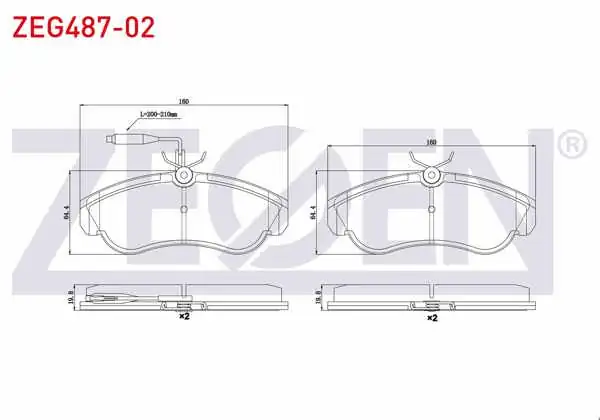 ZEGEN ZEG487-02 | Fren Balata Ön Fişli Fiat Ducato (230) 2.0 JTD 1994-2002 / Ducato (230) 2.5 TDI 1994-2002 / Ducato (230) 2.8 TDI 1994-2002 / Citroen Jumper I 2.8 HDI 1994-2002