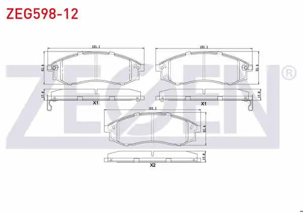 ZEGEN ZEG598-12 | Fren Balata Ön Ikazlı Tel Delikli Mitsubishi L 200 (K3t,K2t,K1t,K0t) 2.5 TD 4X4 1986-1996 / L 200 (K7t,K6t) 2.0 4X4 1996-2007