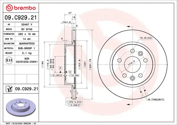 BREMBO 09-C929-21 | Fren Diski Arka UV Kaplamalı Austral Megane E Tech Yeni Kangoo 2 Adet