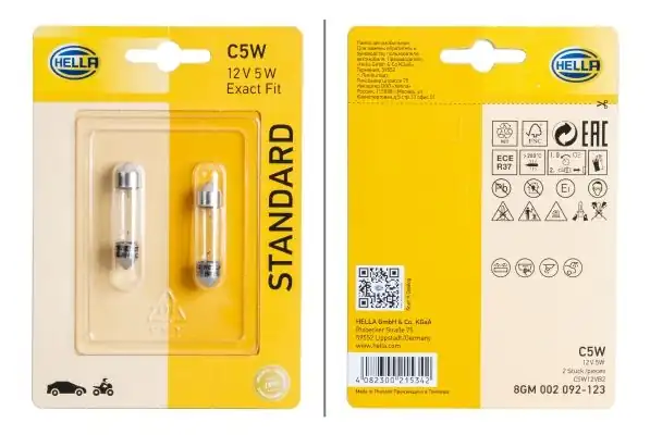 HELLA 8GM002092-123 | Ampül Plaka Aydınlatması Standard 12V Halojen 2 li Universal