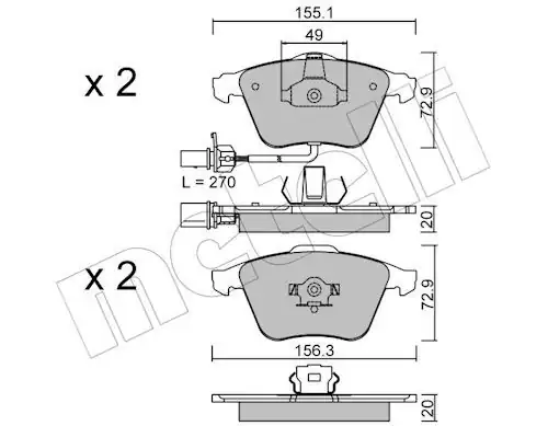 METELLİ 22-0549-1 | Ön Fren Balatası Kablolu Audi A6 05 11 A4 01 08