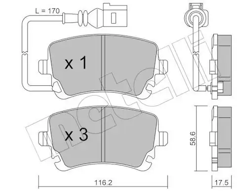 METELLİ 22-0554-0 | Arka Fren Balatası Kablolu VW Transporter 03 19