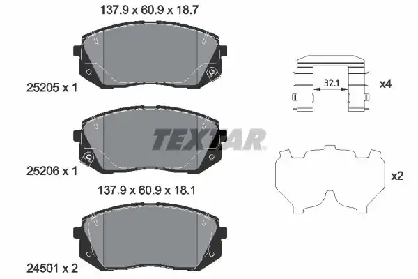 TEXTAR 2520504 | Fren Balatası İ30 Kona Tucson Ceed Sportage 15 Ön
