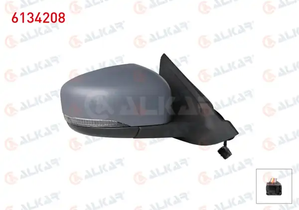 ALKAR 6134208 | Dış Dikiz Aynası Sağ Astarlı Elektrikli Sinyalli Sıcaklık Sensörlü 7 Pin Dacia Spring 2020