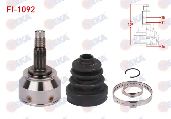 Veka Fi 1092 Aks Kafası Sol Sağ Ön Dış Fiat Doblo 152 263 1 6 Mjt 25 26x51 Uzunluk 149 mm 2010
