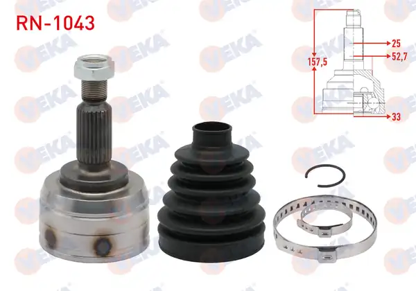 Veka RN 1043 Aks Kafası Sol Sağ Ön Dış Renault Fluence L30 1 5 dCi 25 33x52 70 Uzunluk 157 5 mm 5 6 Vites 2009
