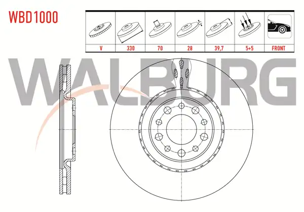 WALBURG WBD1000 | Fren Diski Ön Havalı 5 Bjn 330X28x70x39,7 Giulietta | 2 Adet