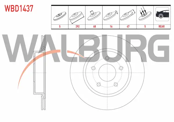 WALBURG WBD1437 | Fren Diski Arka Havalı 5 Bjn 292x16x68x47 Nissan X Traıl 2 Adet