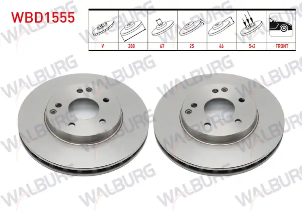 WALBURG WBD1555 | Fren Diski Ön Havalı Mercedes C Serisi W202 C 250 TD 5 Bjn 288x25x67x46 1993 2000 2 Adet