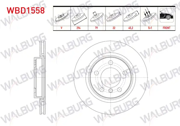 WALBURG WBD1558 | Fren Diski Ön Havalı 5 Bjn 294x22x79x45 2 Mini Cooper Countryman R60 1 6 1 6 D 1 6 S 2010 2014 2 Adet