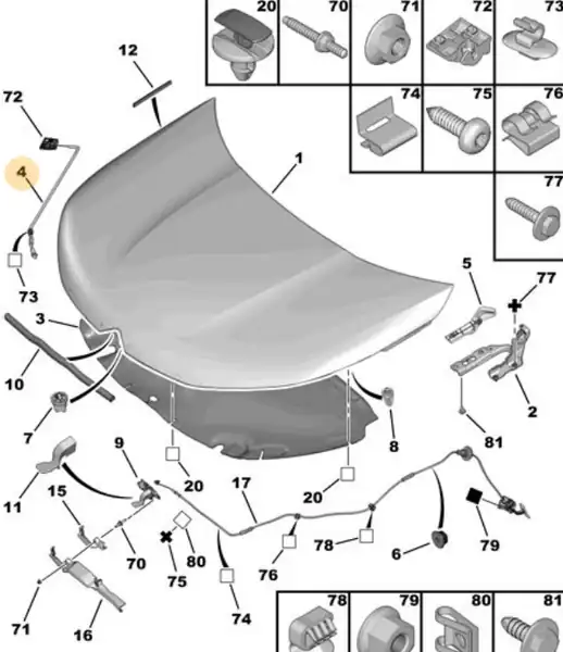 Psa 7927 77 Citroen C4 2004 2012 Kaput Dayama Çubuk C4 II