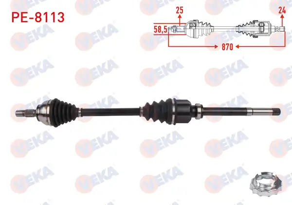 Veka Pe 8113 Komple Aks Sağ Ön Uzunluk 870mm Peugeot