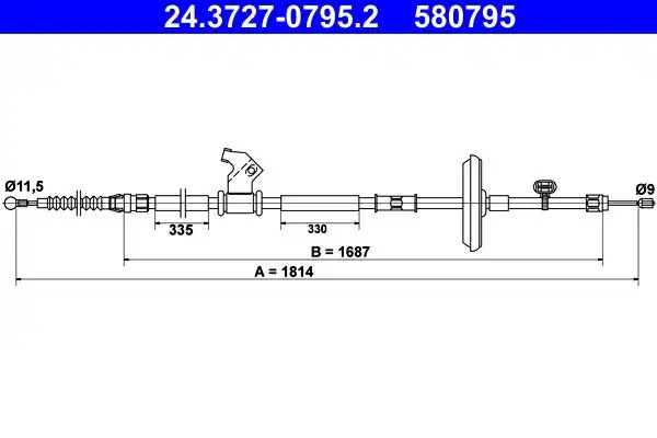 ATE 24 3727 0795 2 El Fren Teli Opel Astra J 09 1814 mm Arka Sağ