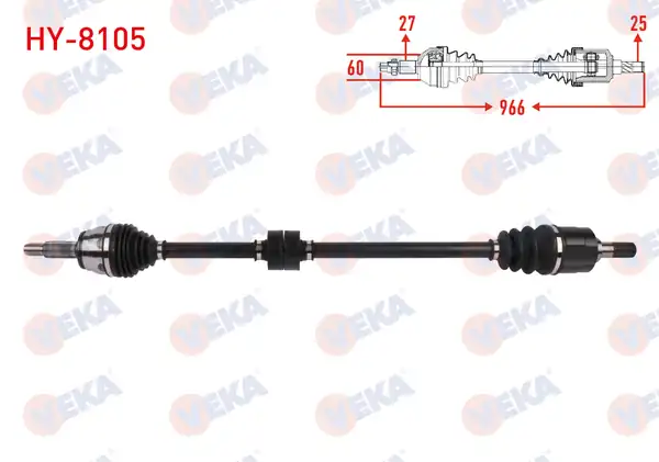 Veka Hy_ 8105 Komple Aks Sağ Ön Uzunluk 966mm Hyundai Elantra 1 6 Cvvt 6 M T 2016 2018 Kia Ceed 1 6 6 M T 2018