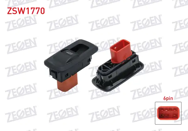 ZEGEN ZSW1770 | Cam Açma Anahtarı Tekli Kırmızı Soket 6 Pin Ford Fiesta 2008 2013