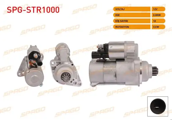 SPAGO SPG-STR1000 | Marş Motoru 12V 2.0Kw 12 Dıs Ccw (Str3180) Transporter T5 T6-Golf VI-Jetta III IV (TDI Start-Stopsuz Araclar İçin)