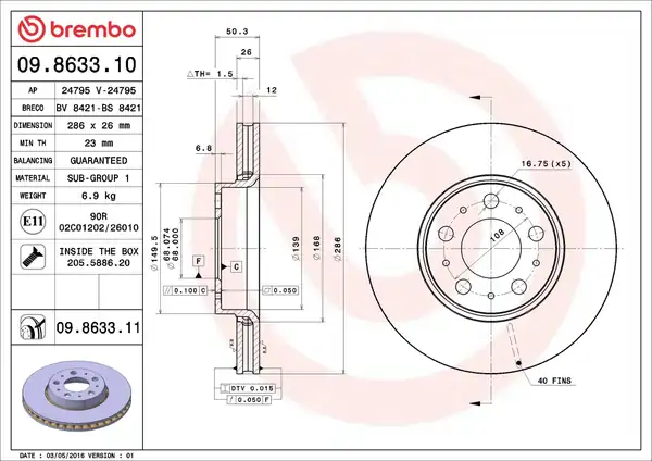 BREMBO 09863311-2 | Ön Fren Disk Aynası Havalı Volvo S60 00 10 S80 98 06 Xc70 00 07 V70 II 99 07 2 Adet
