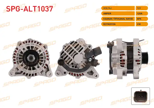 SPAGO Spg Alt1037 Alternatör 12v 120a 6pk Alt537 Partner 1 9 D 96 15 307 00 12 Berlingo 1 9 D 99 11 C3 1 4 1 6 02 10