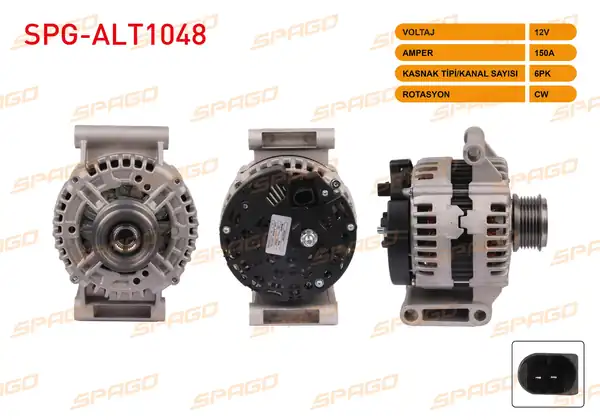 SPAGO Spg Alt1048 Alternatör 12v 150a 6pk Alt233 Transit 06 14 Ducato 06 11 Jumper 06 16 Boxer 06 16 2 2 Dizel Araclar İçin