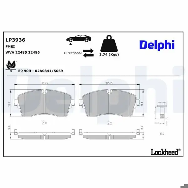 DELPHI LP3936 | Fren Balatası Discovery Sport 15 > (L550) New Range Rover Evoque 19 > Evoque 12 >