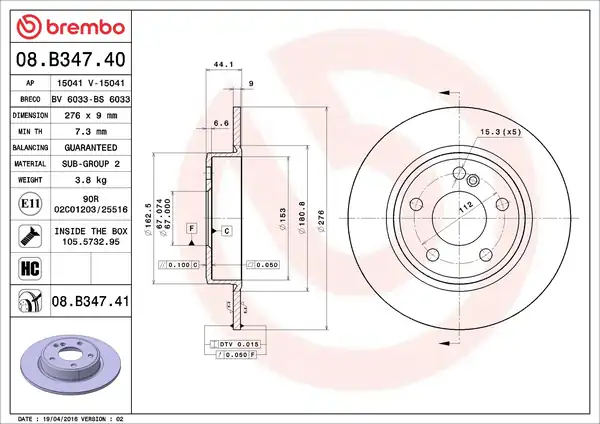 BREMBO 08B34740-2 | Fren Diski Arka A Class W176 12 18 B Class W246 11 18 2 Adet