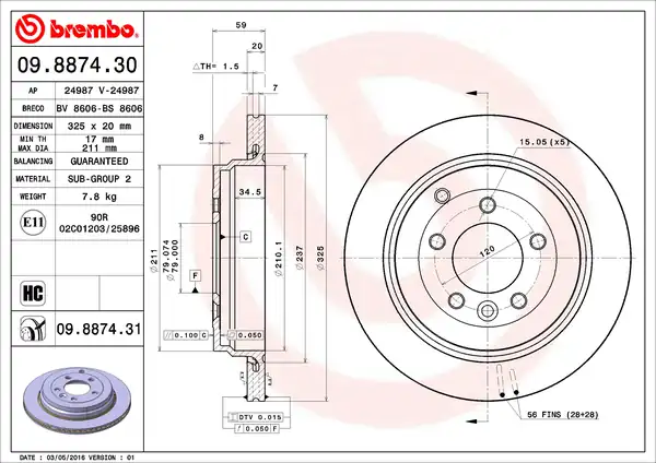 BREMBO 09-8874-31 | Fren Diski Tek Disk Arka Land Disc3 4 04 19