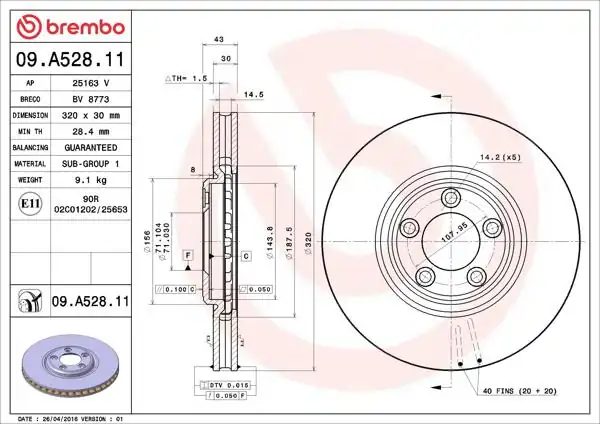 BREMBO 09.A528.11 | Fren Diski Ön UV Coated Jaguar | 2 Adet