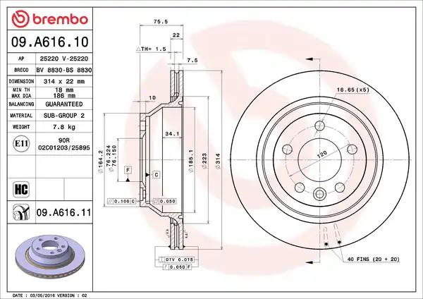 BREMBO 09-A616-10 | Arka Fren Diski VW Touareg Transporter 03 08 2 Adet