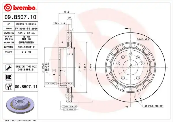 BREMBO 09.B507.11 | Fren Diski Arka UV Coated Saab | 2 Adet