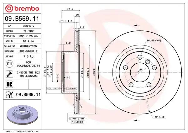 BREMBO 09-B569-11 | Fren Diski Tek Disk Arka Bmw F25 26 12 19