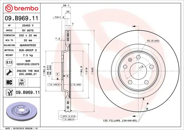 BREMBO 09-B969-11 | Fren Diski Tek Disk Ön Arka Vag A4 A5 A6 A7 A8 Touareg Macan 07 24