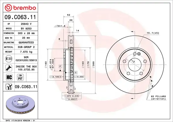 BREMBO 09C06311-2 | Fren Diski Ön Vito W447 14 2 Adet